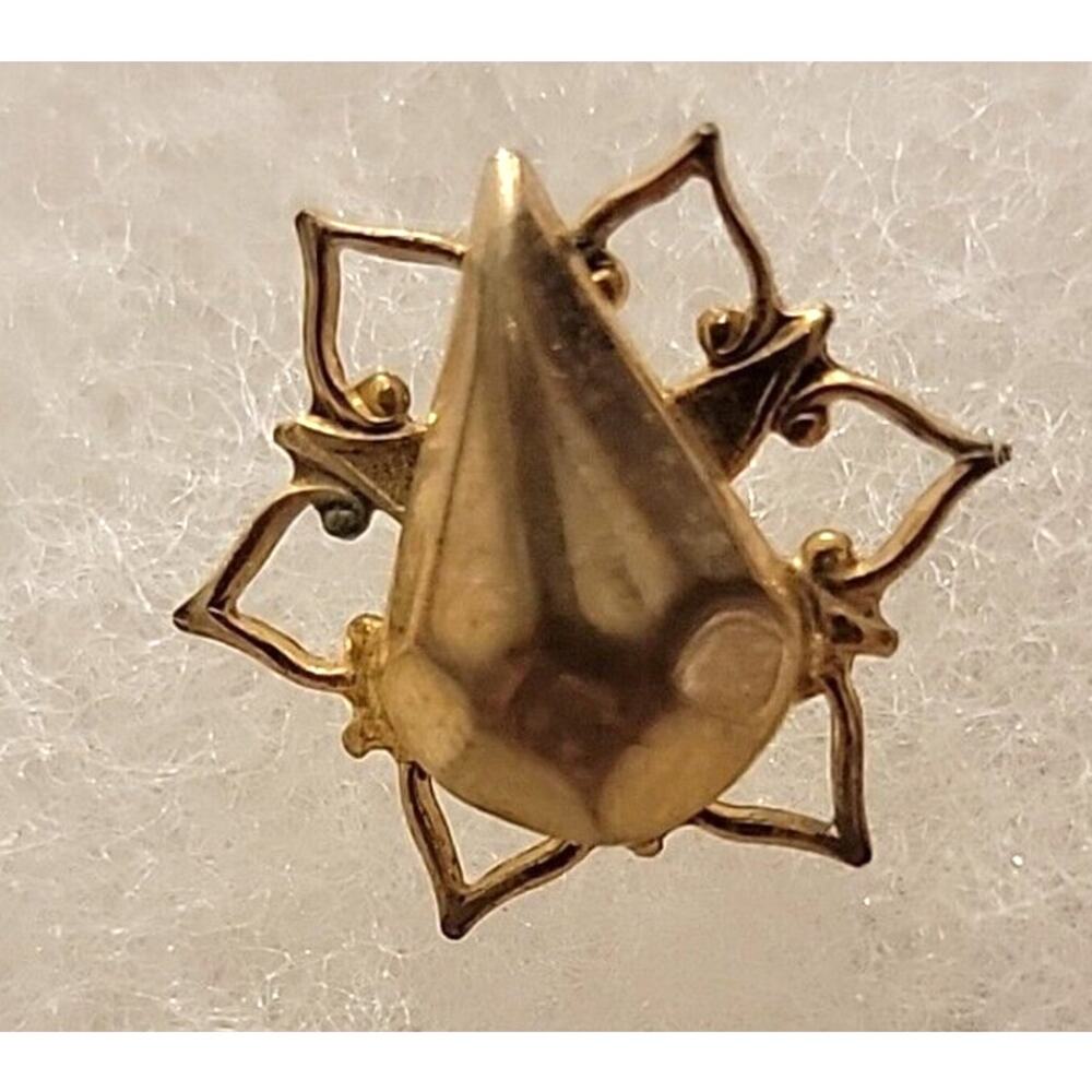 Gold Tone Star Shape With A Tear Drop In The Center Screw Back Earring Pair
